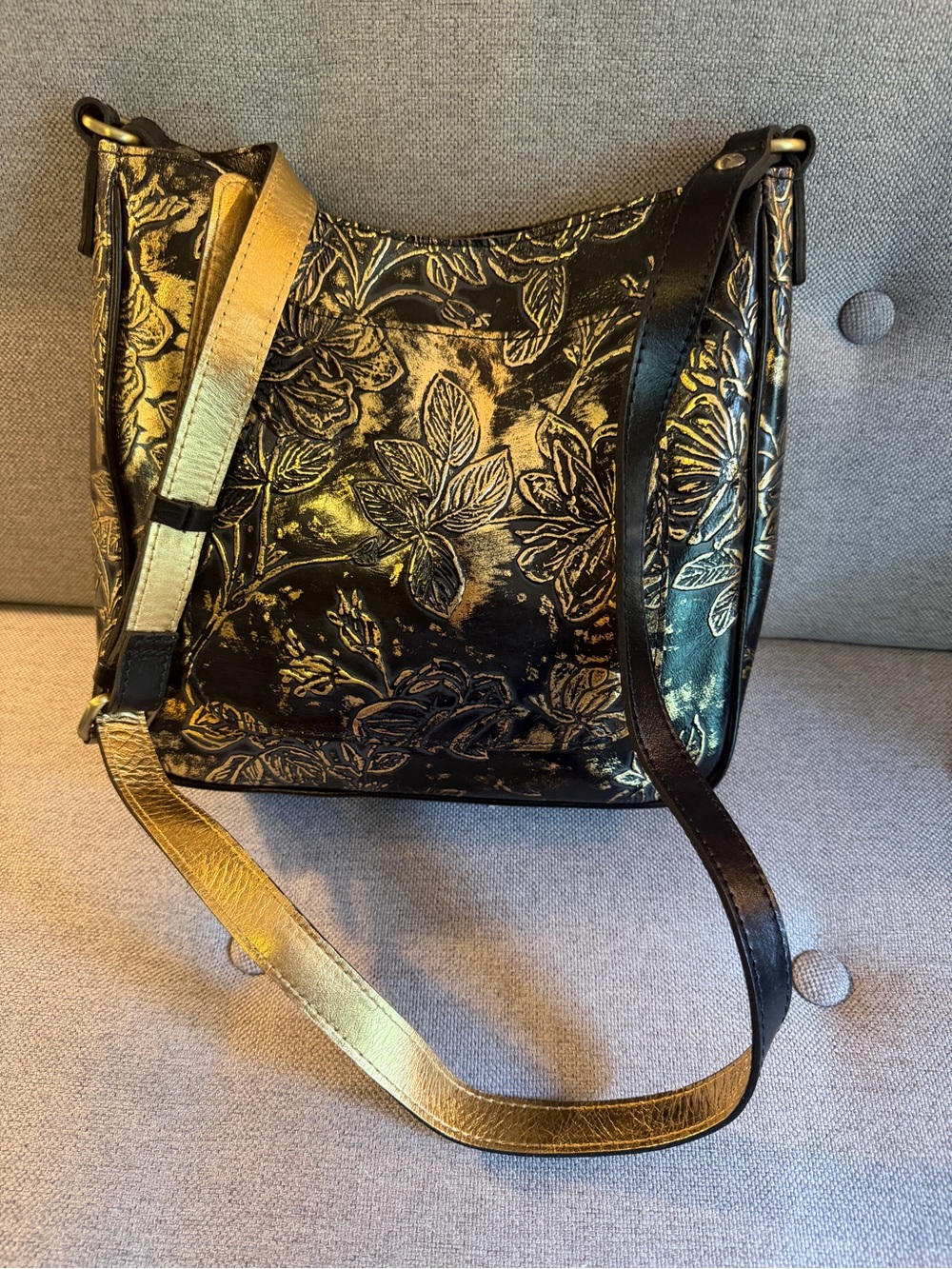 Patricia Nash Black & Gold Floral Embossed Crossbody Bag